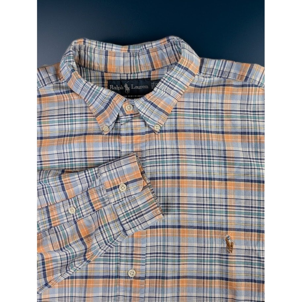 Ralph Lauren Classic Fit Plaid Button Down Shirt Men's 2XLT Tall Flesh Pony